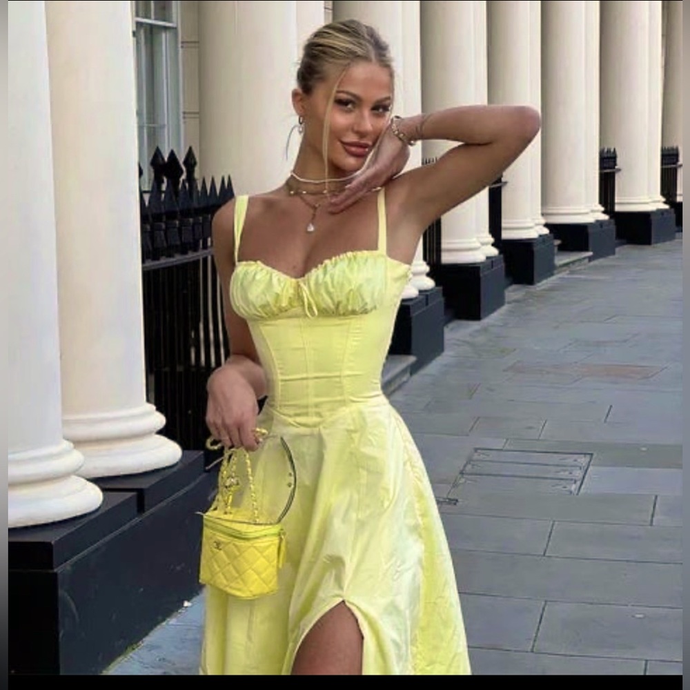 HOUSE OF CB 'Carmen' Buttercup Bustier Sundress/Size S-US 4-6.